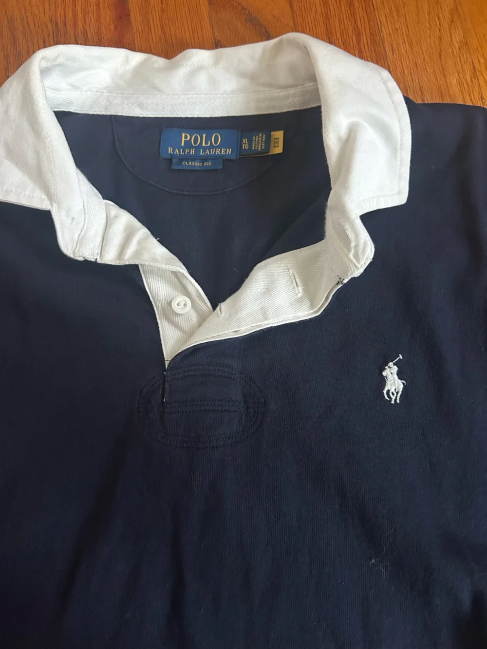 Polo by Ralph Lauren Navy Long-Sleeve Rugby Shirt with White Collar
